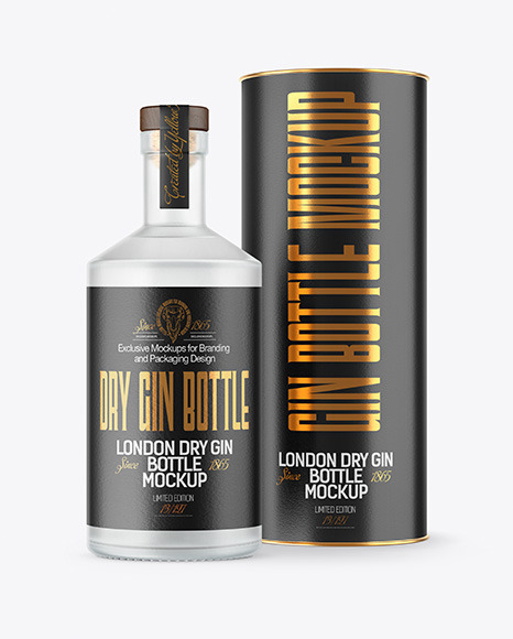 Frosted Glass Gin Bottle with Tube Mockup