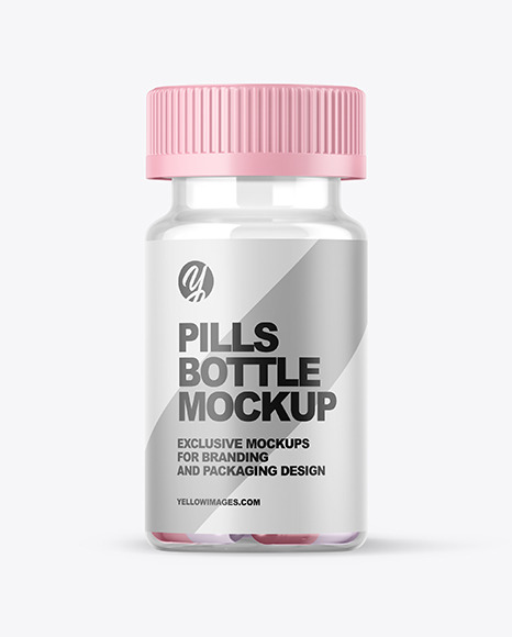 Clear Bottle with Metallized Pills Mockup