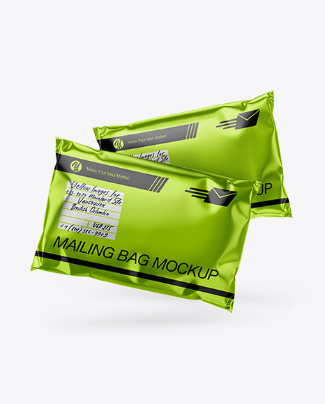 Two Metallic Mailing Bags Mockup - Front View