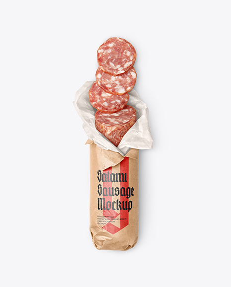Sliced Salami Sausage In Paper Wrap Mockup