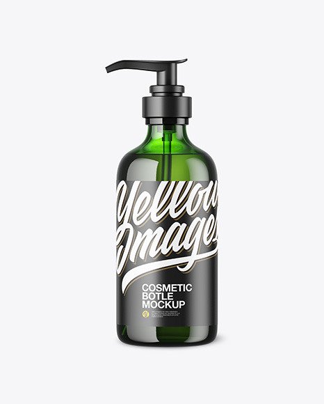Green Cosmetic Bottle w/ Pump Mockup