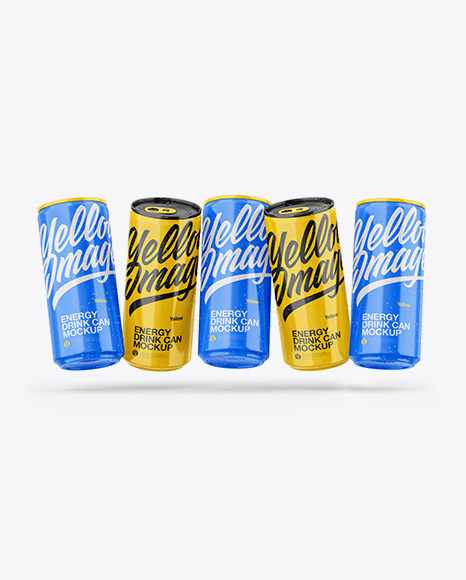 Five Glossy Cans Mockup