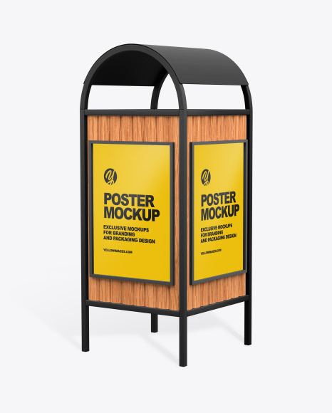 Advertising Rubbish Bin with Poster Mockup - Half Side View