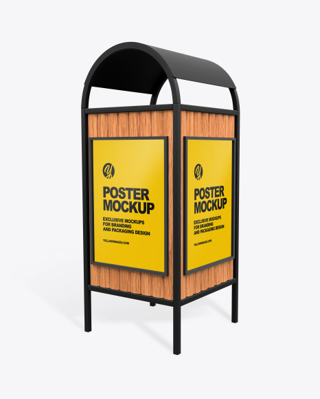 Advertising Rubbish Bin with Poster Mockup - Perspective View