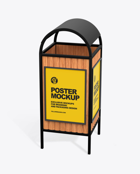 Advertising Rubbish Bin with Poster Mockup - Top Half Side View