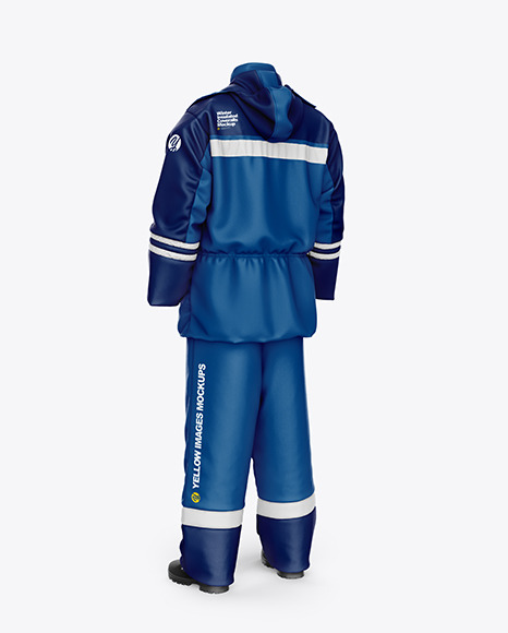 Winter Insulated Coveralls Mockup – Back Half Side View