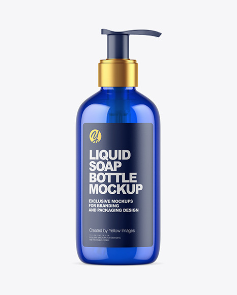 Blue Liquid Soap Bottle with Pump Mockup