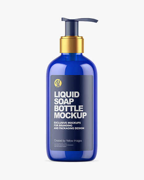 Blue Liquid Soap Bottle with Pump Mockup