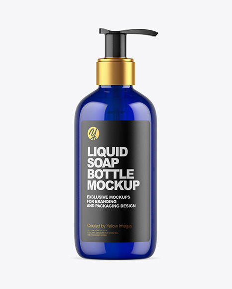 Dark Blue Liquid Soap Bottle with Pump Mockup