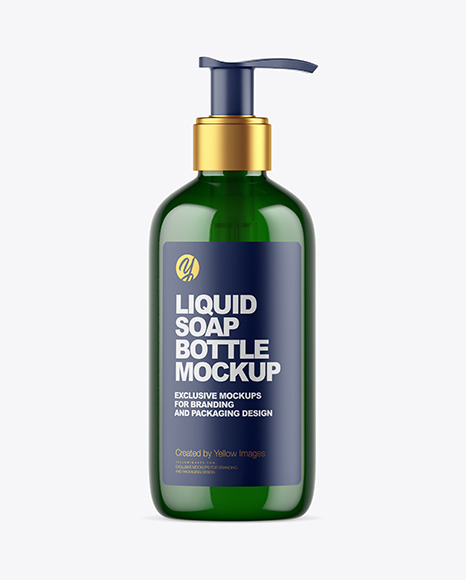 Dark Green Liquid Soap Bottle with Pump Mockup
