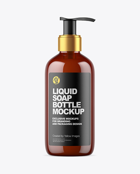 Amber Liquid Soap Bottle with Pump Mockup