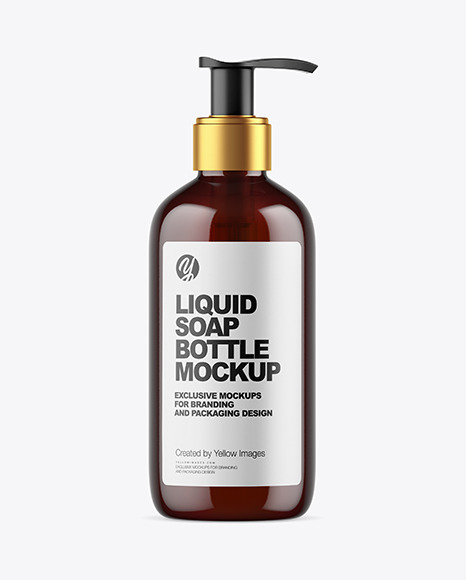 Dark Amber Liquid Soap Bottle with Pump Mockup