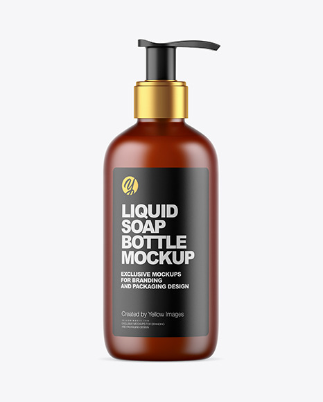 Frosted Amber Liquid Soap Bottle with Pump Mockup
