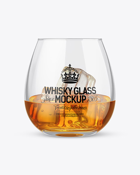 Whisky Glass With Ice Cubes Mockup