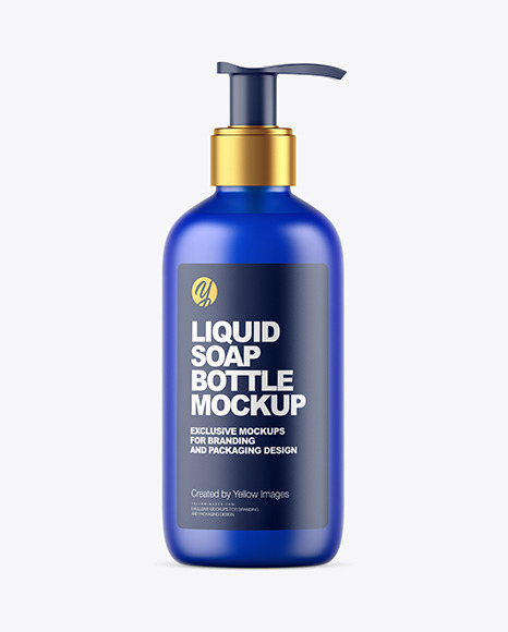 Frosted Blue Liquid Soap Bottle with Pump Mockup