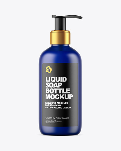 Frosted Dark Blue Liquid Soap Bottle with Pump Mockup