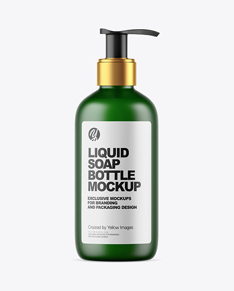 Frosted Dark Green Liquid Soap Bottle with Pump Mockup