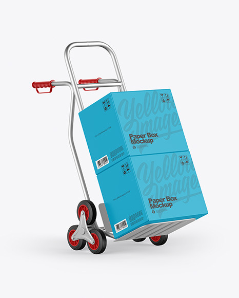 Metallic Hand Truck With Boxes Mockup