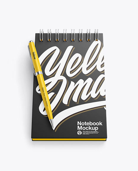 Glossy Notebook Mockup With Pen