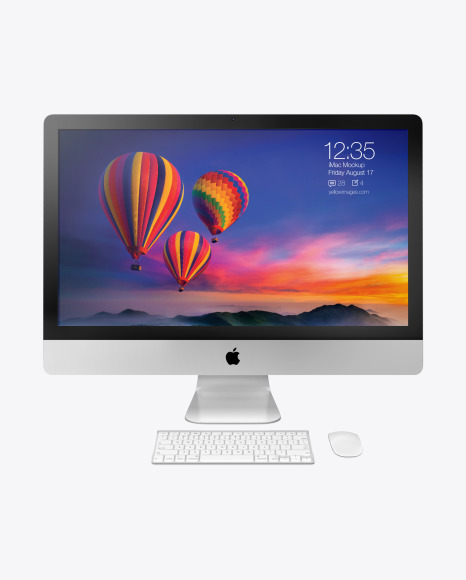 iMac Pro Mockup with Keyboard and Mouse - Front View