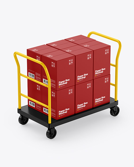 Warehouse Trolley With Boxes Mockup