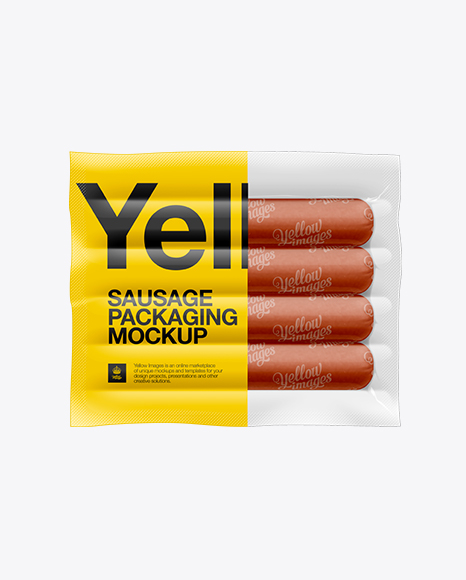 4 Sausages in Clear Plastic Package Mockup