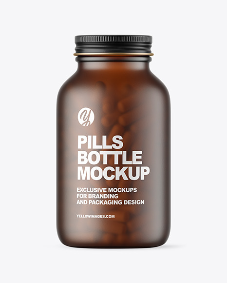 Frosted Amber Glass Pills Bottle Mockup