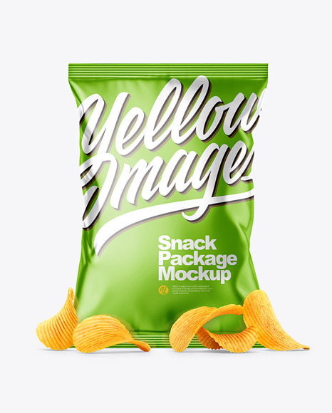 Metallic Snack Package with Riffled Potato Chips Mockup - Front View