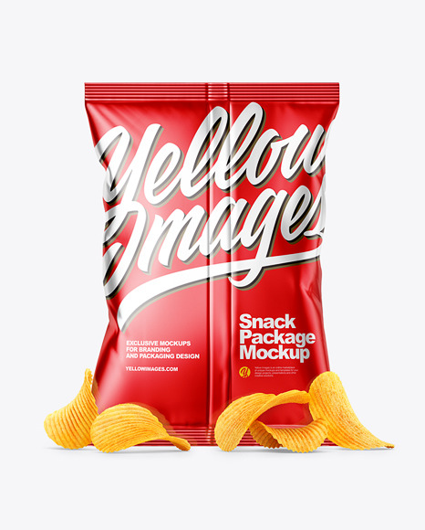 Metallic Snack Package with Riffled Potato Chips Mockup - Back View