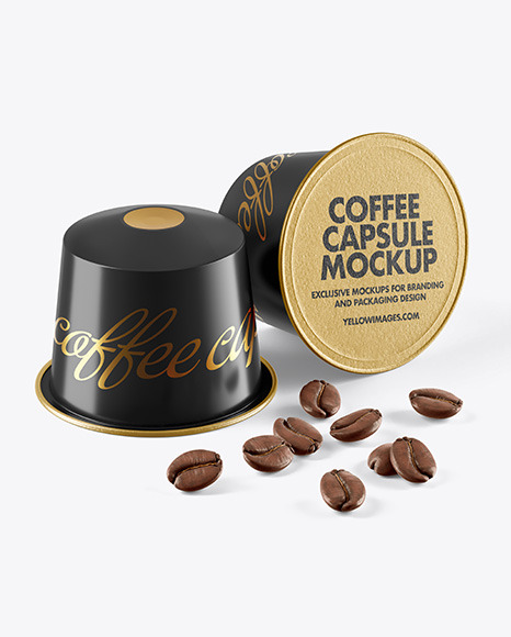 Two Coffee Capsules with Coffee Beans Mockup