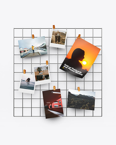Grid w/ Postcards and Photos Mockup
