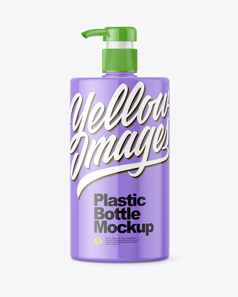Glossy Plastic Bottle with Pump Mockup - Front View