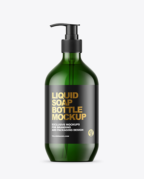 Green Liquid Soap Bottle with Pump Mockup