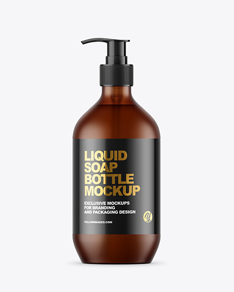 Frost Amber Liquid Soap Bottle with Pump Mockup