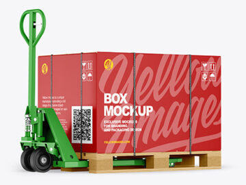 Hand Pallet Truck & Paper Box Mockup