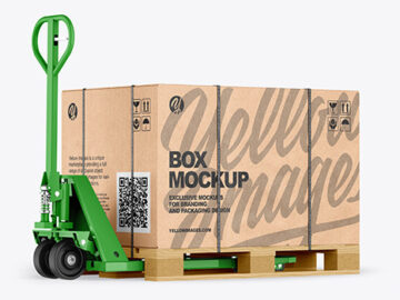 Hand Pallet Truck & Kraft Box Mockup