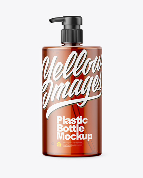 Amber Plastic Bottle with Pump Mockup - Front View
