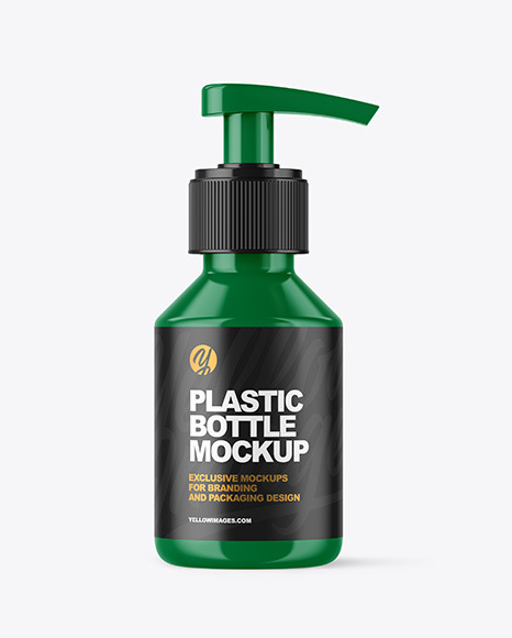 Glossy Plastic Bottle with Pump Mockup