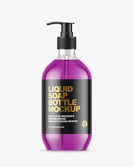 Clear Colored Liquid Soap Bottle with Pump Mockup