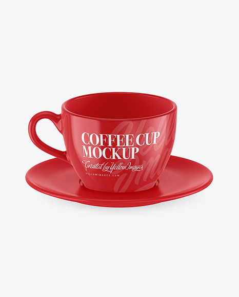 Glossy Coffee Cup w/ Plate Mockup