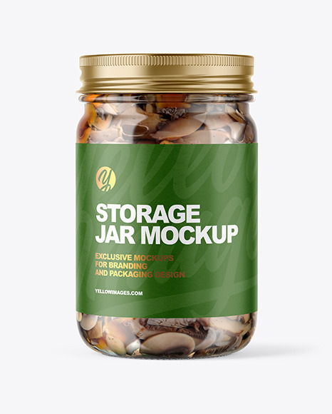 Clear Glass Jar with Marinated Mixed Mushrooms Mockup