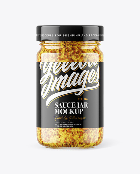 Clear Glass Jar with Wholegrain Mustard Sauce Mockup
