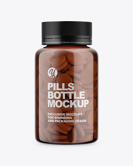 Amber Bottle With Pills Mockup