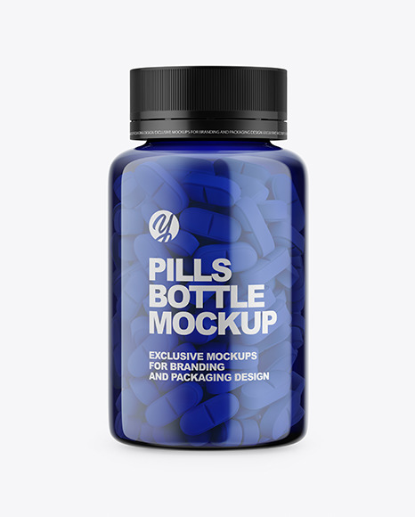 Blue Bottle With Pills Mockup