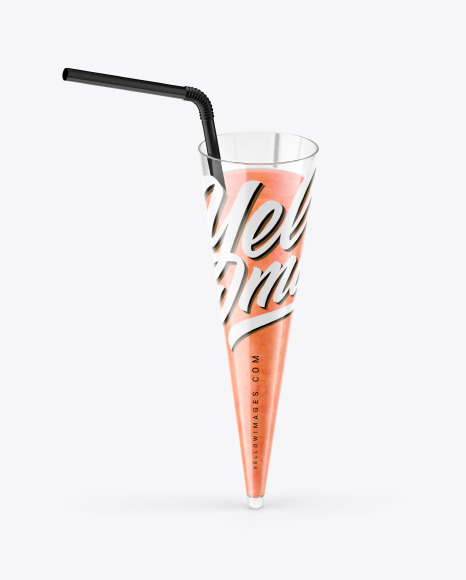 Plastic Cup w/ Watermelon Smoothie and Straw Mockup
