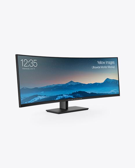 Curved Ultrawide Monitor Mockup - Half Side View