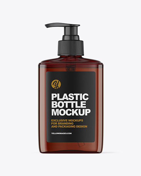 Amber Plastic Bottle with Pump Mockup