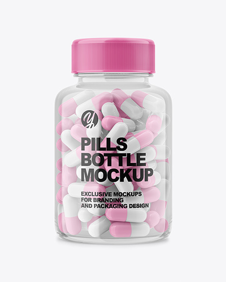 Clear Bottle With Pills Mockup