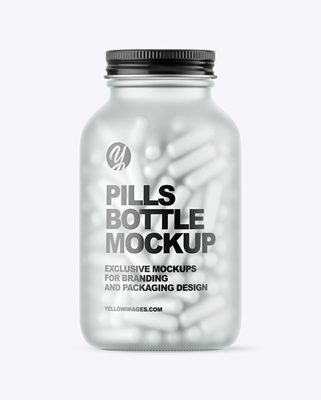 Frosted Glass Pills Bottle Mockup
