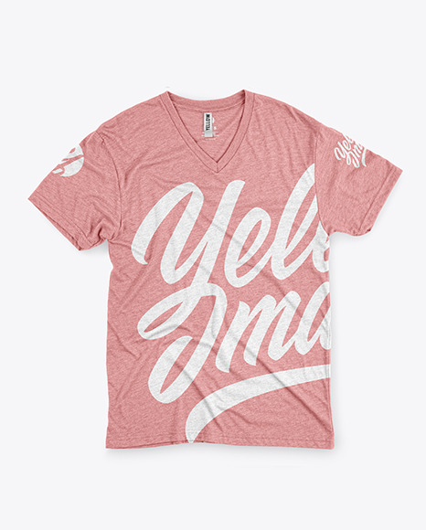 Melange T-Shirt with V-Neck Mockup